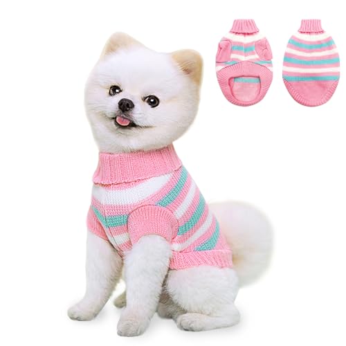Jersey para perros, jersey de punto para perros pequeños, suéter cálido para perros pequeños, cuello alto, suéter de punto, ropa exterior para perros pequeños y gatos (rosa, S)